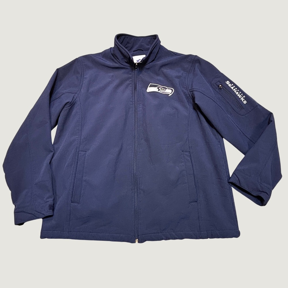 NFL Seattle Seahawks Mens Navy Blue Softshell Fleece Lined Jacket Large G-III